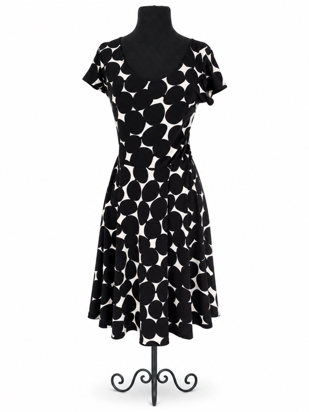 Leota Black and White Large Polka Dot Scoop-Neck Dress